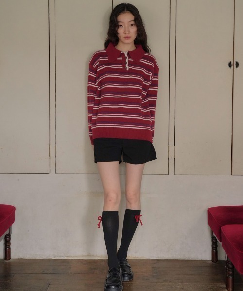 Uenui（ウニュイ）の「retro stripe collar knit（ニット/セーター・レディース・グレー/ネイビー/レッド・FREE）」の14枚目の写真