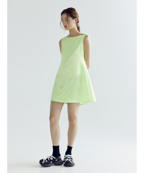 BOMNAL BOUTIQUE(ボムナルブティック)の「リボンミニドレス_ネオングリーン(ワンピース・レディース・その他・SMALL/MEDIUM)」の2枚目の写真