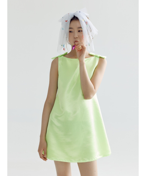 BOMNAL BOUTIQUE(ボムナルブティック)の「リボンミニドレス_ネオングリーン(ワンピース・レディース・その他・SMALL/MEDIUM)」の3枚目の写真