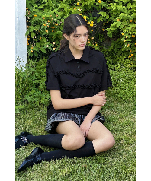 Ruffle pique shirt (чёрный)