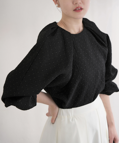 IENA（イエナ）の「&NAVY オーガンジージャガードタックブラウス（シャツ/ブラウス・レディース・ネイビー/アイボリー/ブラック系その他・FREE）」の3枚目の写真