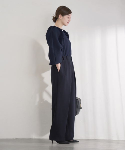 IENA（イエナ）の「&NAVY オーガンジージャガードタックブラウス（シャツ/ブラウス・レディース・ネイビー/アイボリー/ブラック系その他・FREE）」の6枚目の写真