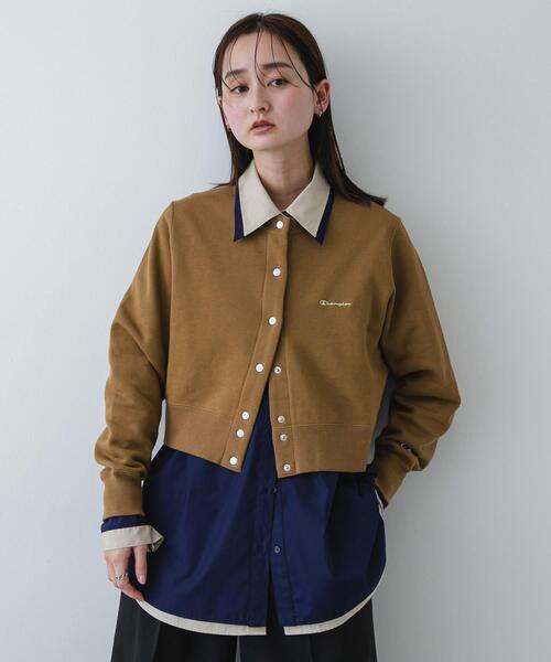 SENSE OF PLACE by URBAN RESEARCH（センスオブプレイスバイアーバンリサーチ）の「『別注』CHAMPION×SENSE OF PLACE　スウェットカーディガン（カーディガン/ボレロ・レディース・オートミール/ライトブラウン/ネイビー・ONE）」の20枚目の写真
