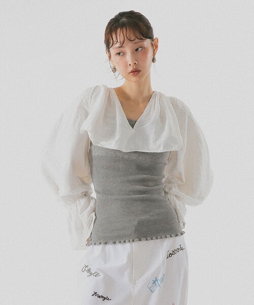 BEAMS COUTURE（ビームスクチュール）の「コットン ニット キャミ 26SS キャミソール インナー レイヤード 重ね着 パットなし（Tシャツ/カットソー・レディース・ブラック/ホワイト系その他5/ピンク/グレー・ONE SIZE）」の3枚目の写真