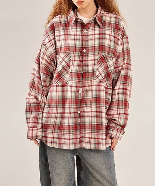 c.u.l（シーユーエル）の「カジュアル ストリート オーバーサイズチェックシャツ culw908（シャツ/ブラウス・レディース・レッド系その他/ブルー系その他・L/XL）」の2枚目の写真