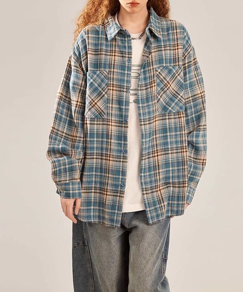 c.u.l（シーユーエル）の「カジュアル ストリート オーバーサイズチェックシャツ culw908（シャツ/ブラウス・レディース・レッド系その他/ブルー系その他・L/XL）」の5枚目の写真