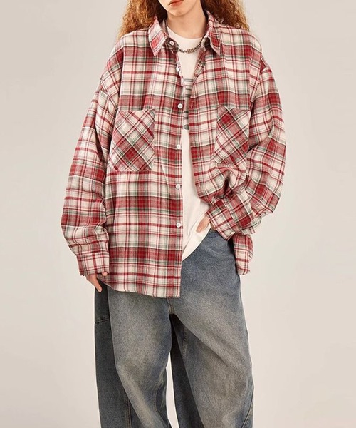 c.u.l（シーユーエル）の「カジュアル ストリート オーバーサイズチェックシャツ culw908（シャツ/ブラウス・レディース・レッド系その他/ブルー系その他・L/XL）」の6枚目の写真