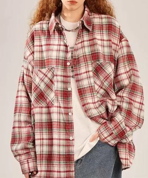 c.u.l（シーユーエル）の「カジュアル ストリート オーバーサイズチェックシャツ culw908（シャツ/ブラウス・レディース・レッド系その他/ブルー系その他・L/XL）」の7枚目の写真