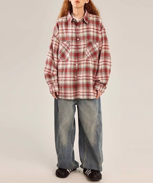 c.u.l（シーユーエル）の「カジュアル ストリート オーバーサイズチェックシャツ culw908（シャツ/ブラウス・レディース・レッド系その他/ブルー系その他・L/XL）」の8枚目の写真