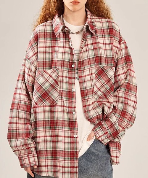 c.u.l（シーユーエル）の「カジュアル ストリート オーバーサイズチェックシャツ culw908（シャツ/ブラウス・レディース・レッド系その他/ブルー系その他・L/XL）」の9枚目の写真