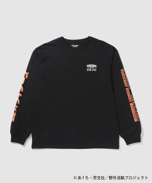 Mac-House(マックハウス)の「【ゆるキャン△】袖プリントロングスリーブTシャツ(Tシャツ/カットソー・メンズ・ブラック・M/L/XL)」の1枚目の写真