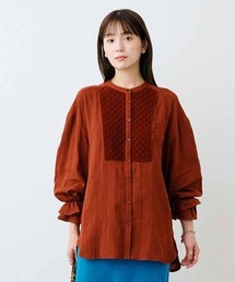 mensha! ベロアブザムのキャンディースリーブガーゼブラウス