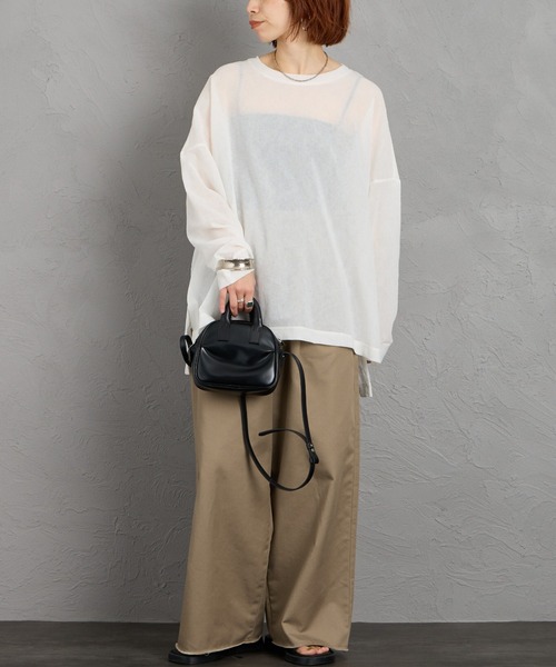 mizuiroind（ミズイロインド）の「[mizuiro ind/ミズイロインド] ワッシャーボイル ワイドプルオーバー（Tシャツ/カットソー・レディース・ブラック/オフホワイト・F）」の6枚目の写真