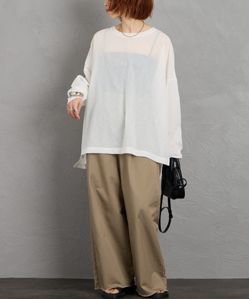 mizuiroind（ミズイロインド）の「[mizuiro ind/ミズイロインド] ワッシャーボイル ワイドプルオーバー（Tシャツ/カットソー・レディース・ブラック/オフホワイト・F）」の12枚目の写真