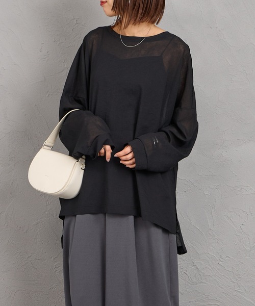 mizuiroind（ミズイロインド）の「[mizuiro ind/ミズイロインド] ワッシャーボイル ワイドプルオーバー（Tシャツ/カットソー・レディース・ブラック/オフホワイト・F）」の18枚目の写真