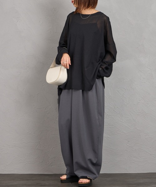 mizuiroind（ミズイロインド）の「[mizuiro ind/ミズイロインド] ワッシャーボイル ワイドプルオーバー（Tシャツ/カットソー・レディース・ブラック/オフホワイト・F）」の7枚目の写真