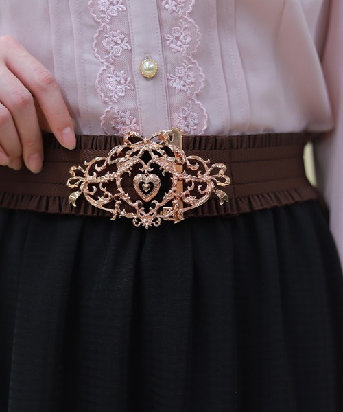 axes femme POETIQUE（アクシーズファムポエティック）の「ハートチャームフリルベルト（ベルト・レディース・ピンク/アンティークゴールド・FREE）」の2枚目の写真