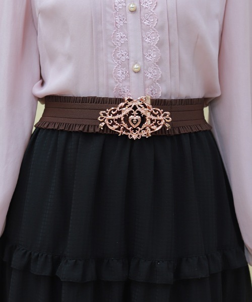 axes femme POETIQUE（アクシーズファムポエティック）の「ハートチャームフリルベルト（ベルト・レディース・ピンク/アンティークゴールド・FREE）」の3枚目の写真