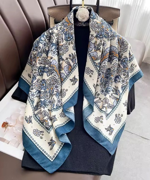 manipuri/マニプリ シルク65 KALEIDO BANDANA(ネイビー)（バンダナ