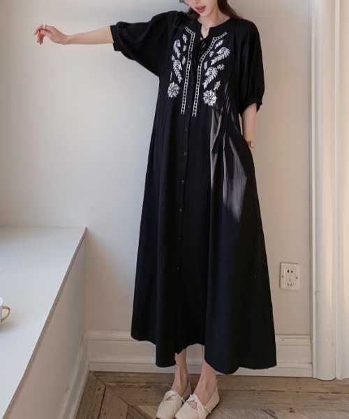 セール】フロント刺繍五分袖ワンピース（ワンピース）｜Diosfront