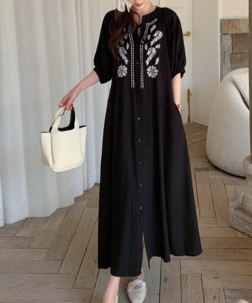 セール】フロント刺繍五分袖ワンピース（ワンピース）｜Diosfront