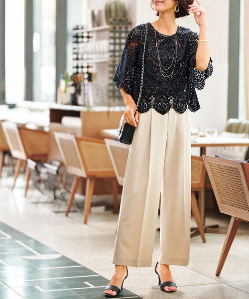 BELLUNA PLUS(ベルーナ)の「クロシェ編みプルオーバー(ニット/セーター・レディース・アイボリー/ブラック・XL/2XL/M/L)」の9枚目の写真