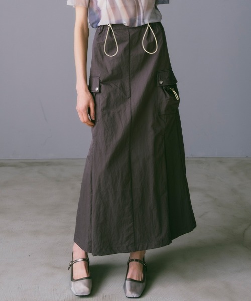 sahara（サハラ）の「Draw Cord Cargo Skirt（スカート・レディース・グレー/ブラック/黄土色系・FREE）」の2枚目の写真