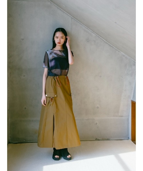 sahara（サハラ）の「Draw Cord Cargo Skirt（スカート・レディース・グレー/ブラック/黄土色系・FREE）」の4枚目の写真