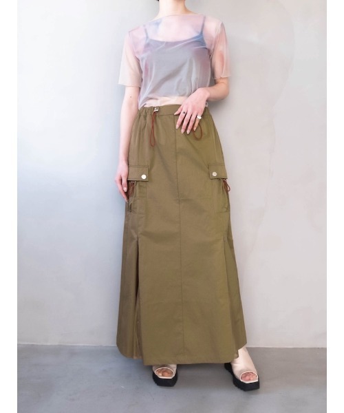 sahara（サハラ）の「Draw Cord Cargo Skirt（スカート・レディース・グレー/ブラック/黄土色系・FREE）」の12枚目の写真