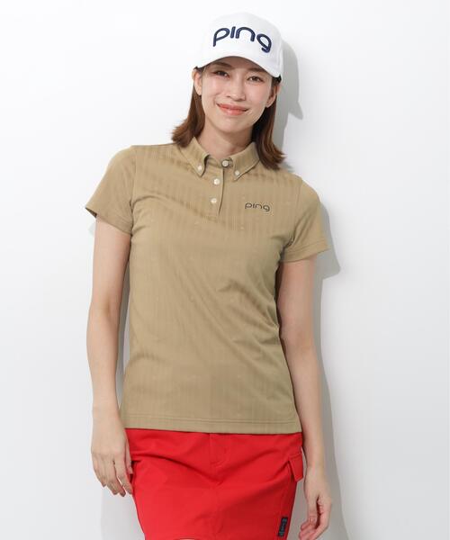 PING(ピン)の「【PING APPAREL】ストライプジャカード半袖ポロシャツ(ポロシャツ・レディース・レッド/ホワイト/ネイビー/ベージュ・S/LL/L/M)」の2枚目の写真
