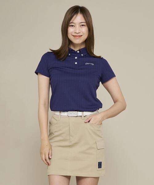 PING(ピン)の「【PING APPAREL】ストライプジャカード半袖ポロシャツ(ポロシャツ・レディース・レッド/ホワイト/ネイビー/ベージュ・S/LL/L/M)」の3枚目の写真