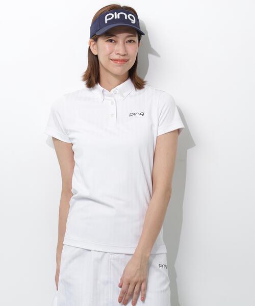 PING(ピン)の「【PING APPAREL】ストライプジャカード半袖ポロシャツ(ポロシャツ・レディース・レッド/ホワイト/ネイビー/ベージュ・S/LL/L/M)」の1枚目の写真