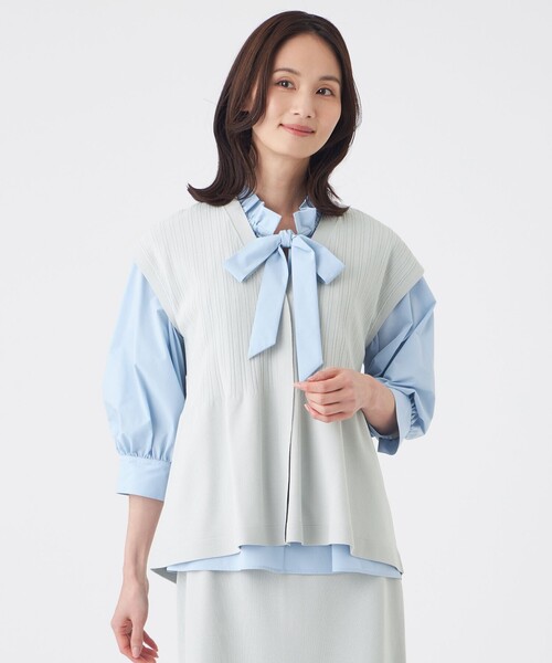TRANS WORK(トランスワーク)の「【ウォッシャブル】SET-UP KNITジレ(ベスト・レディース・グレー系その他/ブラック・38/40)」の1枚目の写真