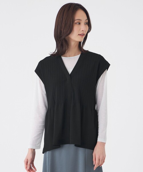 TRANS WORK(トランスワーク)の「【ウォッシャブル】SET-UP KNITジレ(ベスト・レディース・グレー系その他/ブラック・38/40)」の2枚目の写真