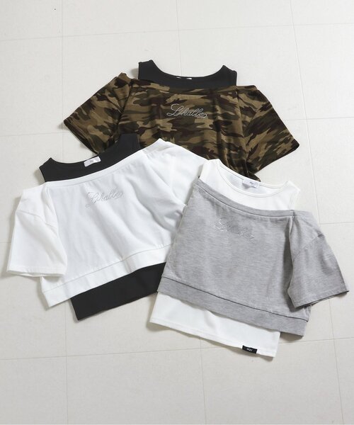 algy（アルジー）の「ラインストーンロゴレイヤード風Tシャツ（アンサンブル・キッズ・グレー/オフホワイト/カーキ・130/140/150/160）」の9枚目の写真