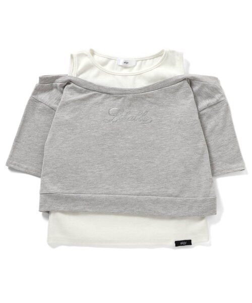 algy（アルジー）の「ラインストーンロゴレイヤード風Tシャツ（アンサンブル・キッズ・グレー/オフホワイト/カーキ・130/140/150/160）」の11枚目の写真