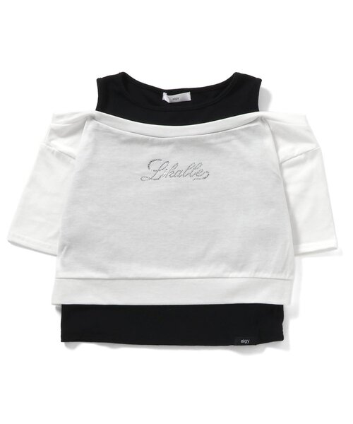 algy（アルジー）の「ラインストーンロゴレイヤード風Tシャツ（アンサンブル・キッズ・グレー/オフホワイト/カーキ・130/140/150/160）」の4枚目の写真