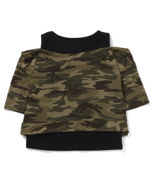 algy（アルジー）の「ラインストーンロゴレイヤード風Tシャツ（アンサンブル・キッズ・グレー/オフホワイト/カーキ・130/140/150/160）」の5枚目の写真