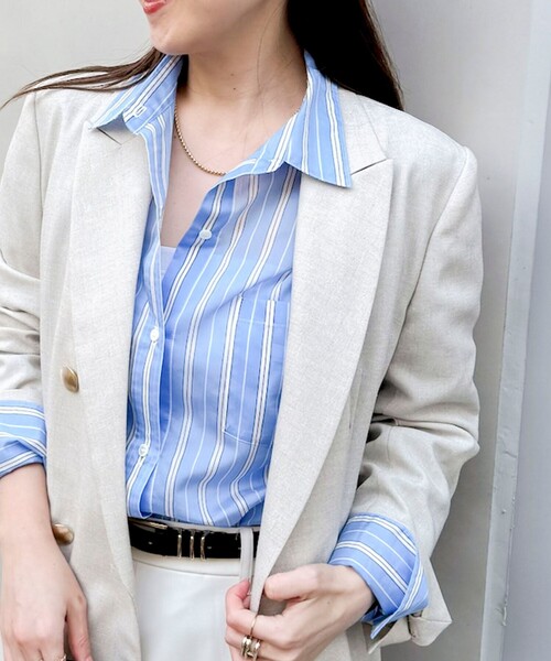 NOLLEY’S Sophi(ノーリーズソフィ)の「ウォッシャブルMARSALAシアーストライプ3WAYシャツ(シャツ/ブラウス・レディース・ブルー系その他3/イエロー系その他3・38)」の20枚目の写真