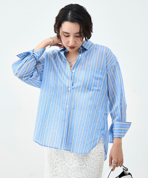 NOLLEY’S Sophi(ノーリーズソフィ)の「ウォッシャブルMARSALAシアーストライプ3WAYシャツ(シャツ/ブラウス・レディース・ブルー系その他3/イエロー系その他3・38)」の21枚目の写真