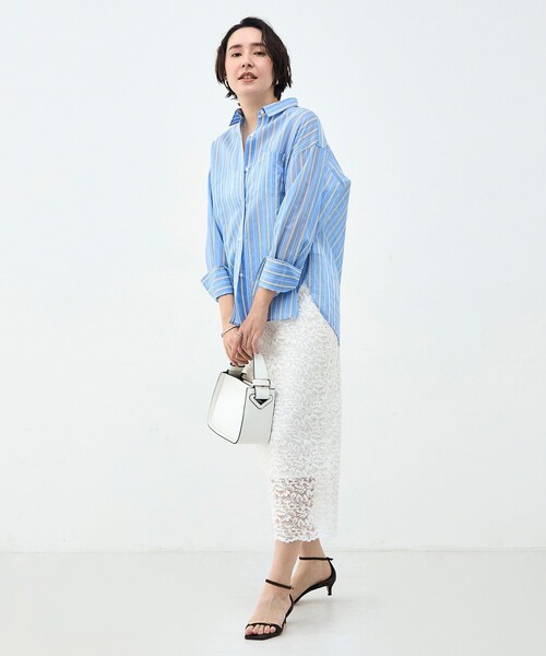 NOLLEY’S Sophi(ノーリーズソフィ)の「ウォッシャブルMARSALAシアーストライプ3WAYシャツ(シャツ/ブラウス・レディース・ブルー系その他3/イエロー系その他3・38)」の11枚目の写真
