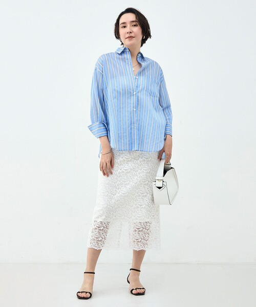 NOLLEY’S Sophi(ノーリーズソフィ)の「ウォッシャブルMARSALAシアーストライプ3WAYシャツ(シャツ/ブラウス・レディース・ブルー系その他3/イエロー系その他3・38)」の15枚目の写真