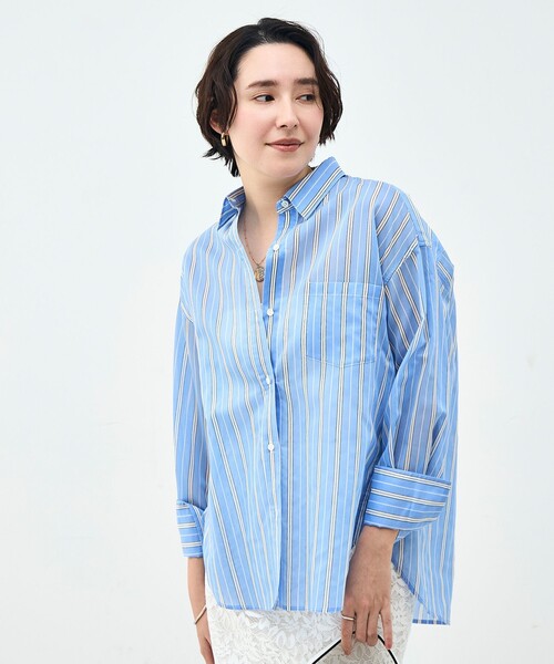 NOLLEY’S Sophi(ノーリーズソフィ)の「ウォッシャブルMARSALAシアーストライプ3WAYシャツ(シャツ/ブラウス・レディース・ブルー系その他3/イエロー系その他3・38)」の4枚目の写真