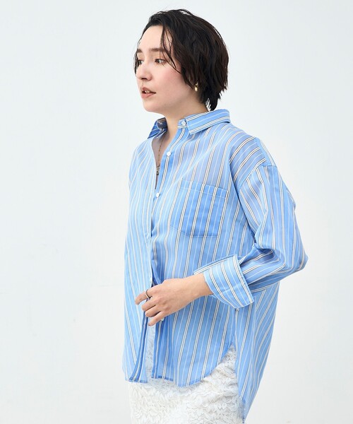 NOLLEY’S Sophi(ノーリーズソフィ)の「ウォッシャブルMARSALAシアーストライプ3WAYシャツ(シャツ/ブラウス・レディース・ブルー系その他3/イエロー系その他3・38)」の5枚目の写真