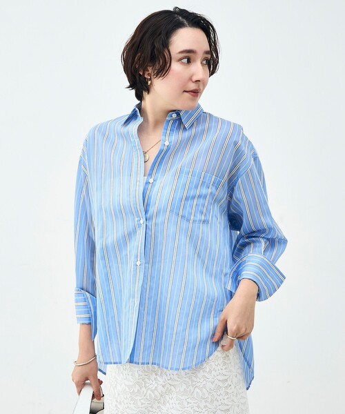 NOLLEY’S Sophi(ノーリーズソフィ)の「ウォッシャブルMARSALAシアーストライプ3WAYシャツ(シャツ/ブラウス・レディース・ブルー系その他3/イエロー系その他3・38)」の6枚目の写真