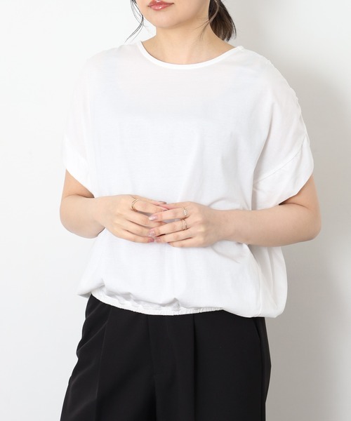EGLANTINE（エグランティーヌ）の「EGLANTINE コクーンシルエットギャザーカットソー（Tシャツ/カットソー・レディース・オフホワイト/ブラック/ネイビー/ベージュ・40）」の5枚目の写真