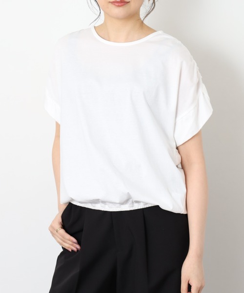 EGLANTINE（エグランティーヌ）の「EGLANTINE コクーンシルエットギャザーカットソー（Tシャツ/カットソー・レディース・オフホワイト/ブラック/ネイビー/ベージュ・40）」の6枚目の写真