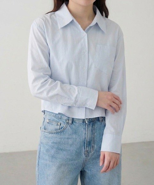 SallyLunn（サリーラン）の「クロップドベーシックシャツ（シャツ/ブラウス・レディース・ブルー/ピンク/アイボリー/ホワイト/グリーン・FREE）」の9枚目の写真