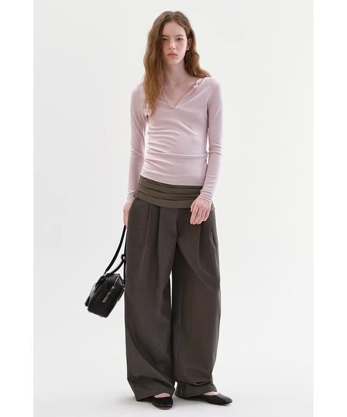 Fano Studios（ファノ ストゥディオズ）の「デザインウエスト レイヤード風 ワイドパンツ FX26K007【Fano Studios】【2026SS】（スラックス・レディース・ブラウン・S/M/L）」の2枚目の写真