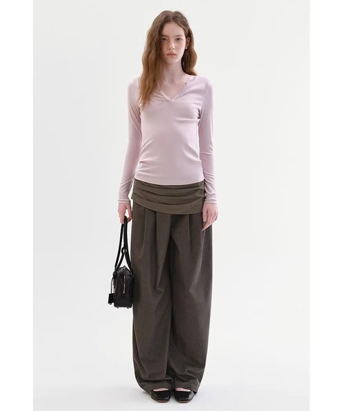 Fano Studios（ファノ ストゥディオズ）の「デザインウエスト レイヤード風 ワイドパンツ FX26K007【Fano Studios】【2026SS】（スラックス・レディース・ブラウン・S/M/L）」の3枚目の写真